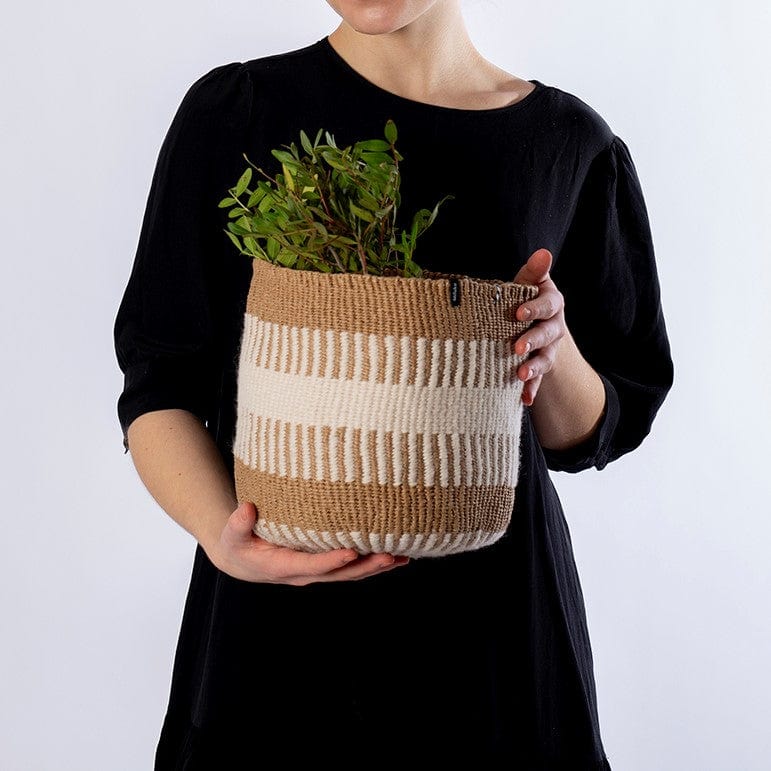 Mifuko Wool and paper Small basket S Pamba basket | White rib weave S