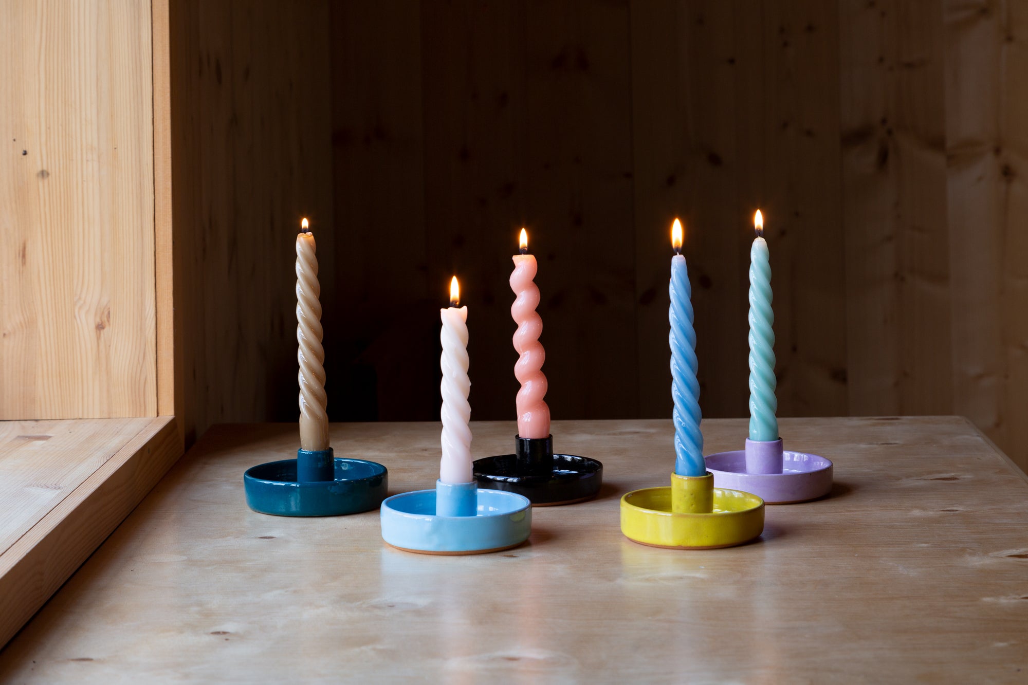 Colourful ceramic candle holders
