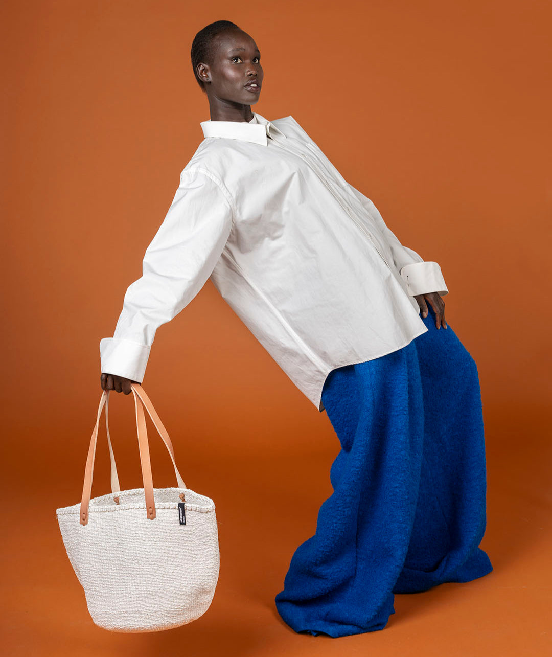 Handmade white Kiondo shopper basket M