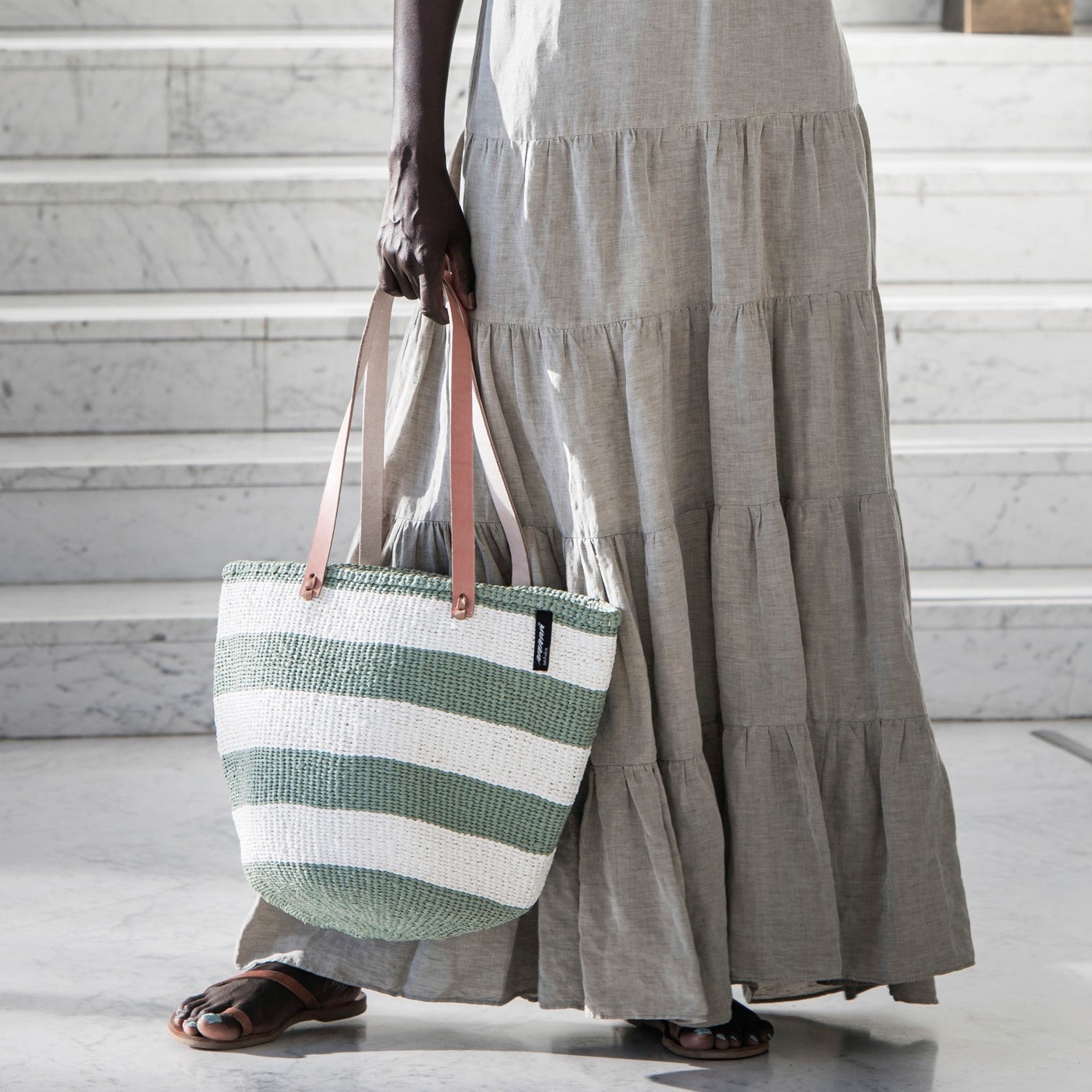 Kiondo shopper basket | Light green stripes M