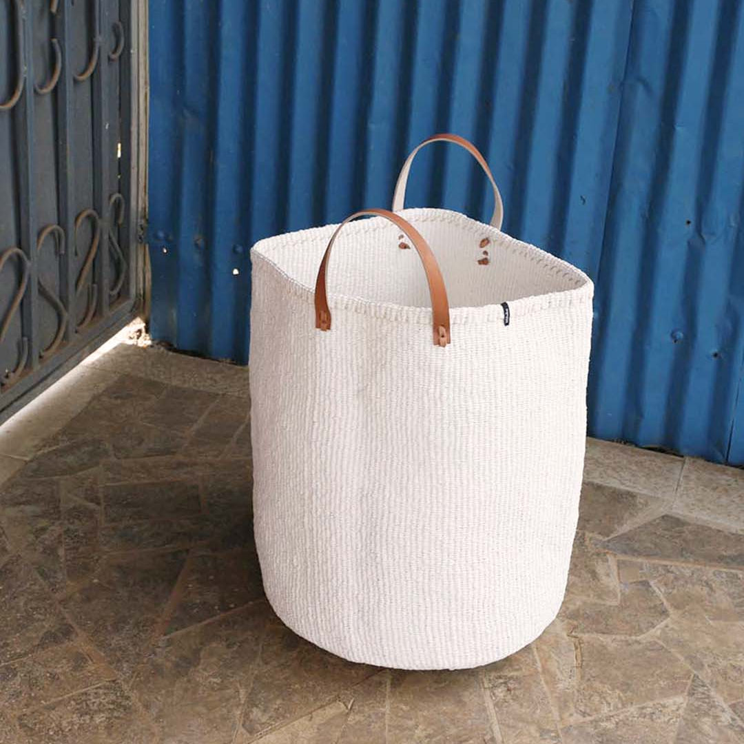 Handwoven white basket with handles XL