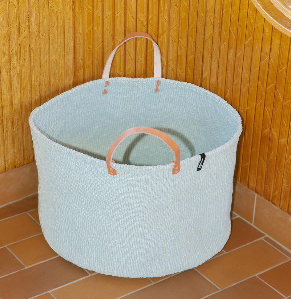 Handmade floor baskets light blue fair trade