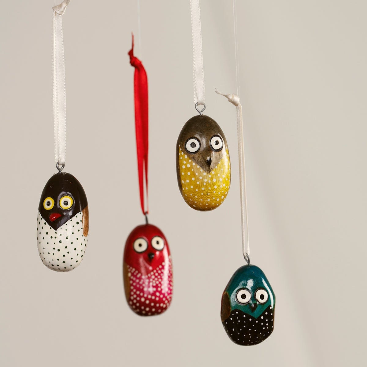 Handmade wooden yellow owl ornament