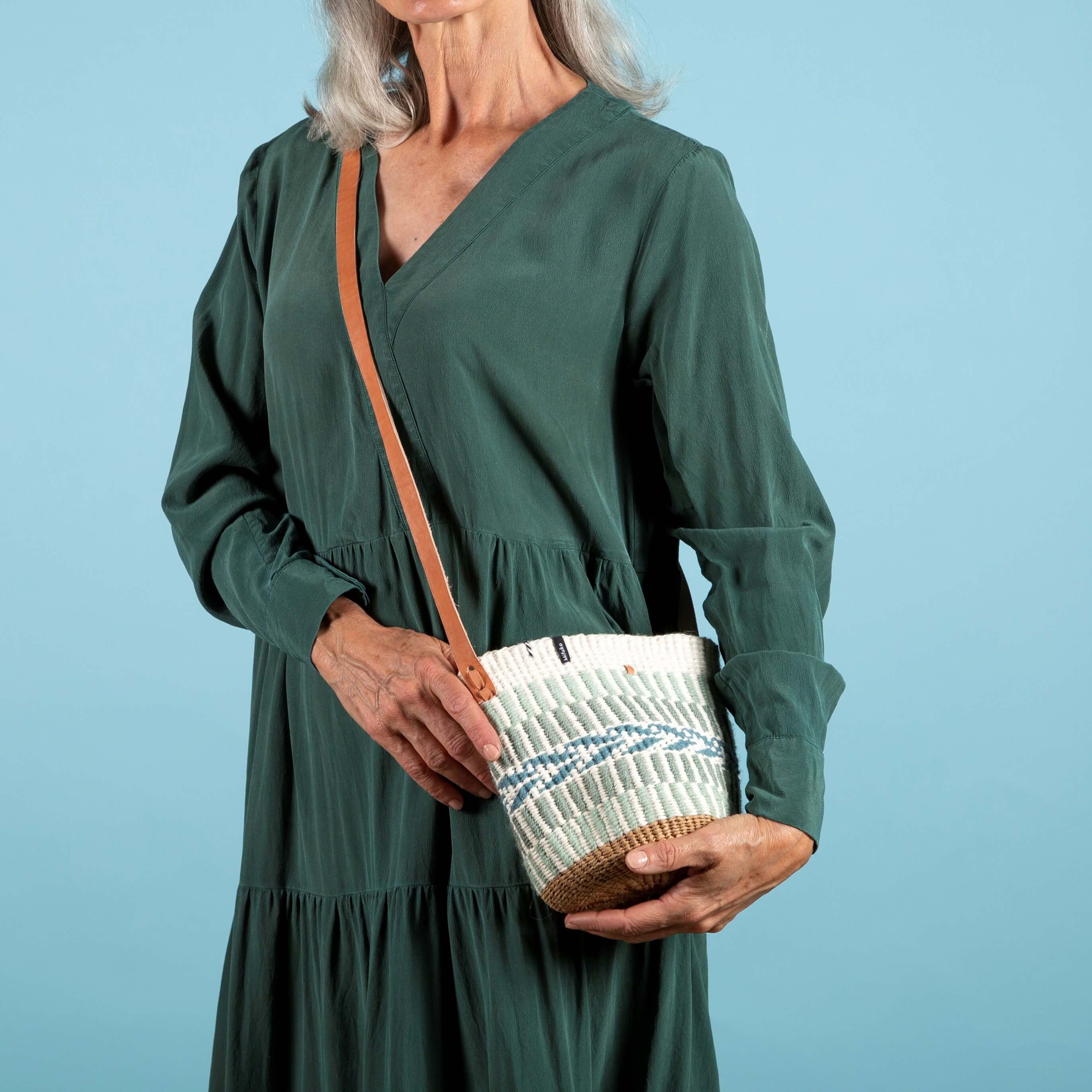 Pamba shopper basket | Light green pattern weave XS