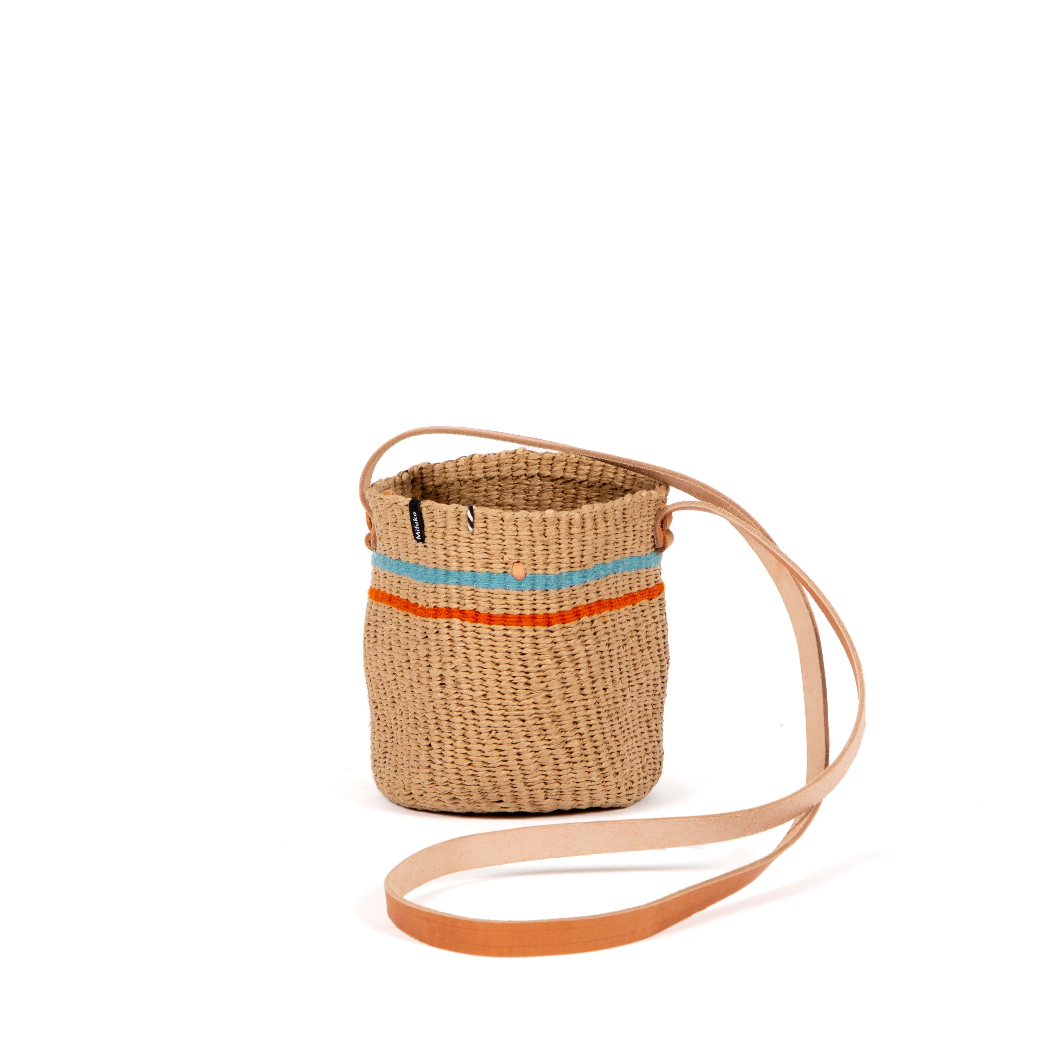 Mifuko Wool and paper Shopper basket Pamba shopper basket | Turquoise two stripes XS
