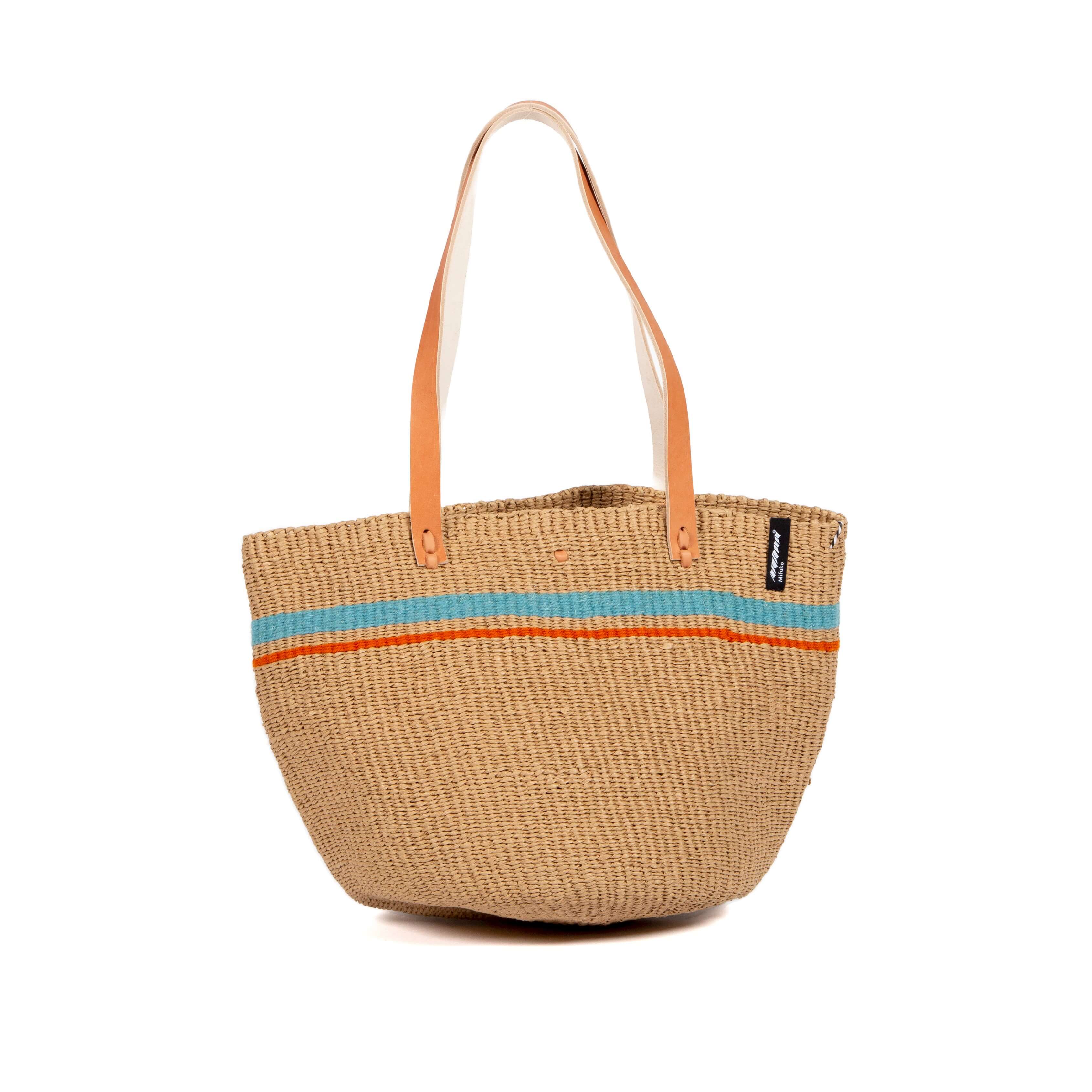 Pamba shopper basket | Turquoise two stripes M