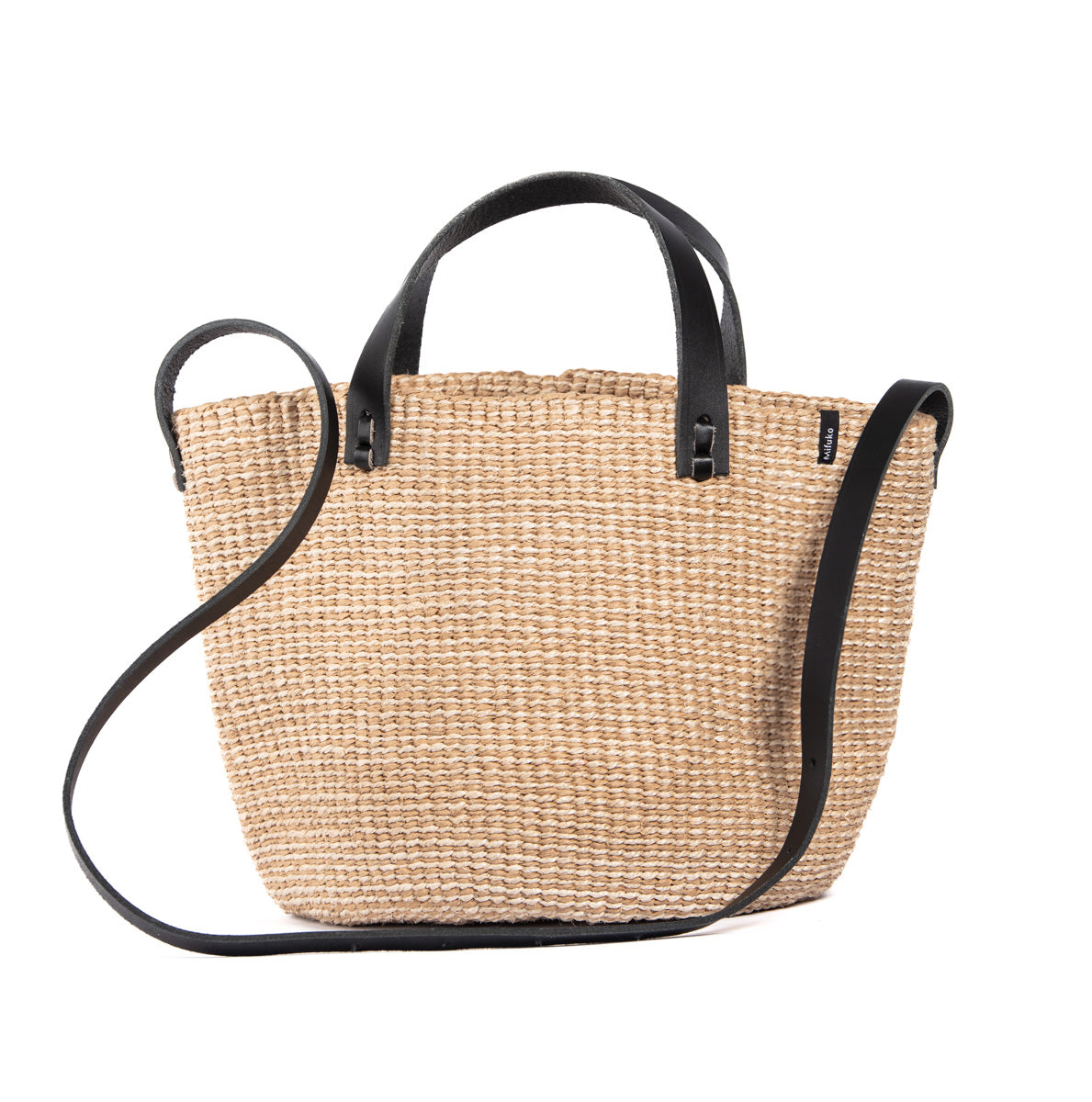 Majani crossbody basket bag | One color natural brown | black leather