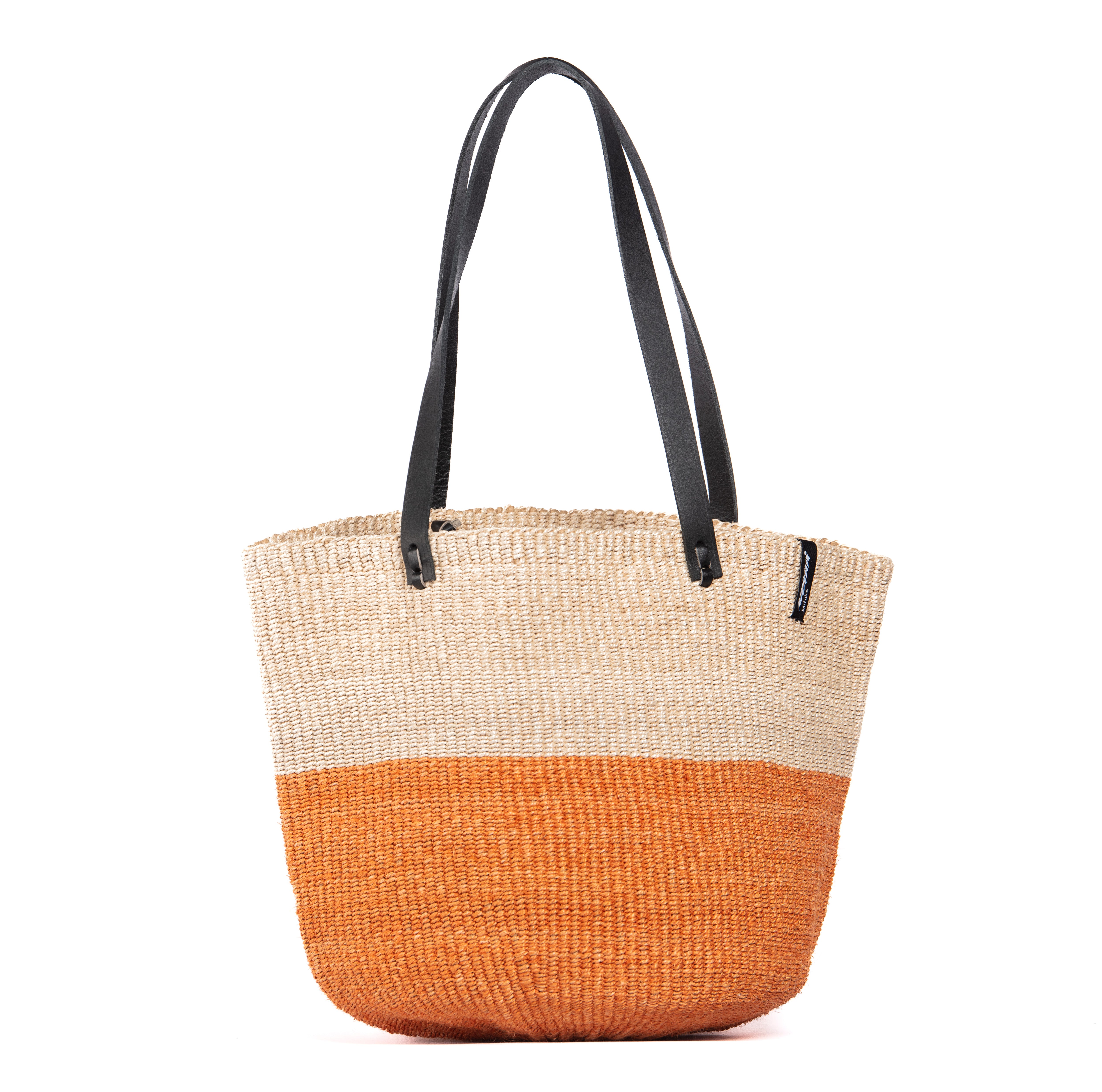 Majani Shopper basket | Duo orange | black leather M