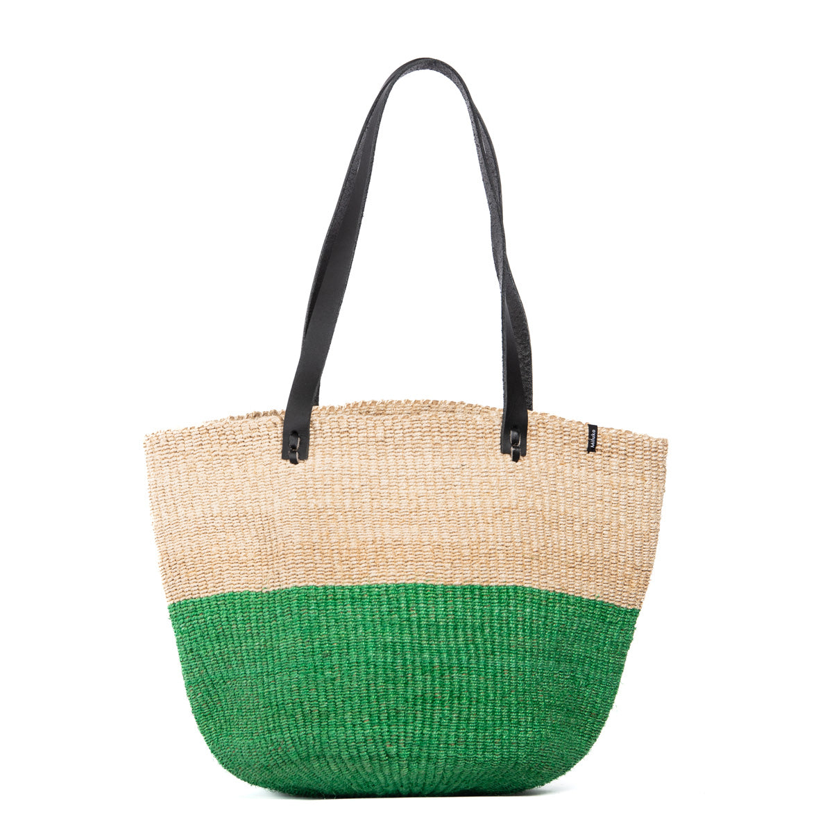 Majani Shopper basket | Duo green | Black leather M
