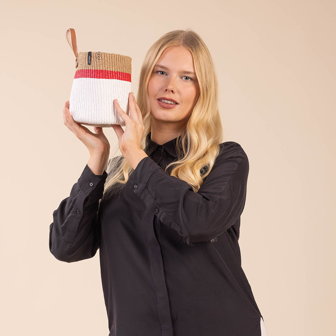 Kiondo basket | Top stripe red with loop XS