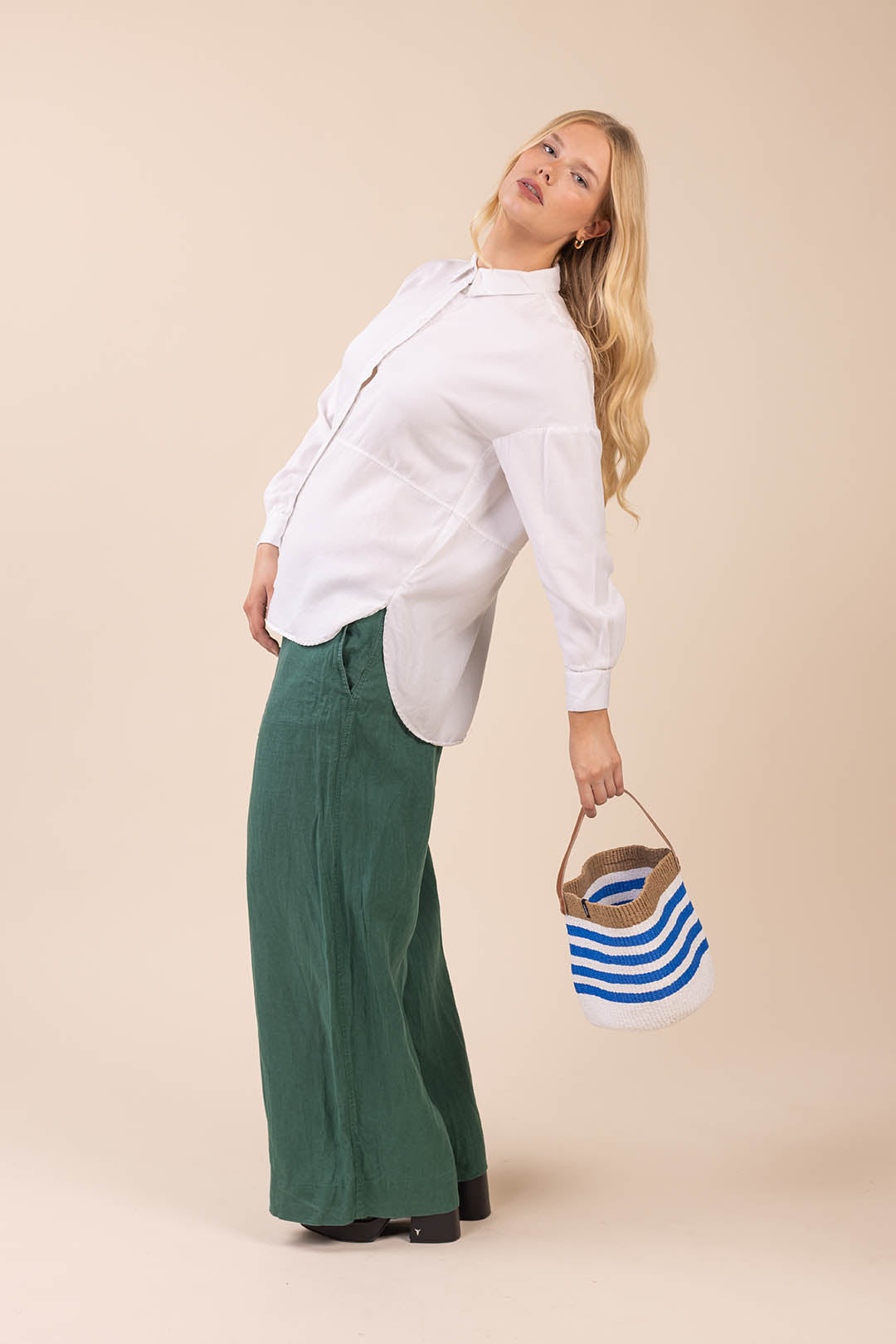 Kiondo basket | Thin stripe blue with handle S