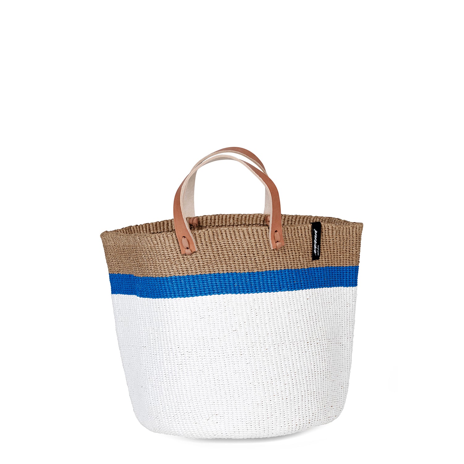 Mifuko Plastic and paper Market basket Kiondo  Market basket | Top stripe blue M handmade fair trade leather handles