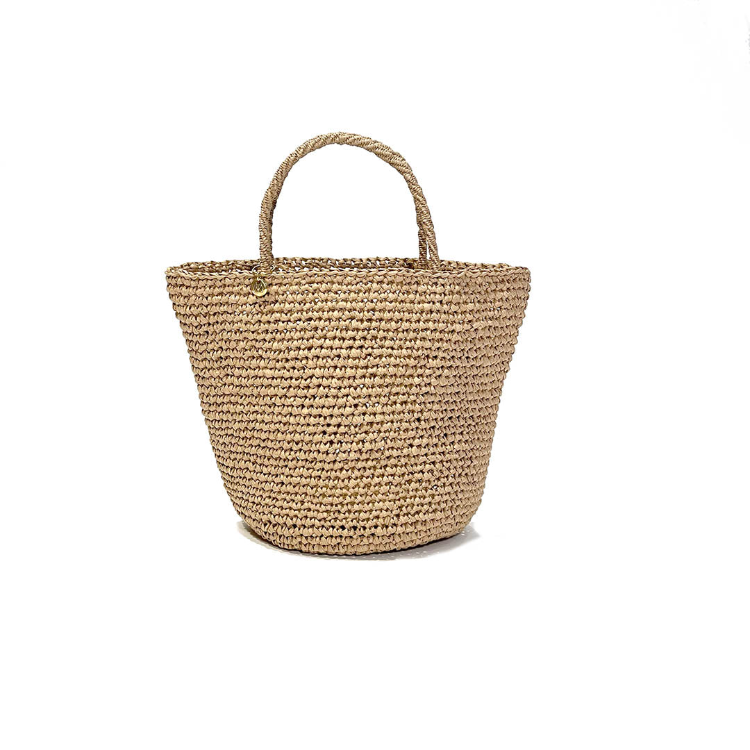 mifuko handbag  brown crocheted handmade fair trade paper brass detail