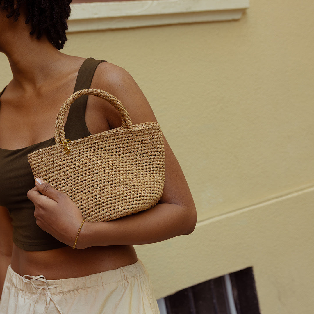 cocoCAFUNE ハンドバッグ Basket bag | Crocheted Brown S