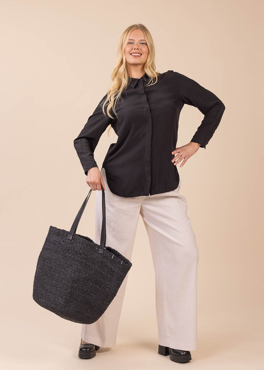 shopper black paper handmade fair trade leather handles
