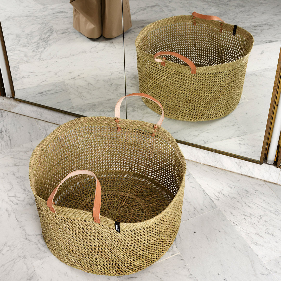 Handmade natural fibre floor basket fair trade