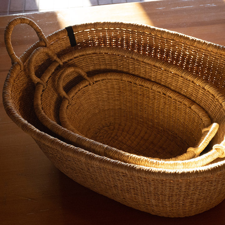 three woven baskets set