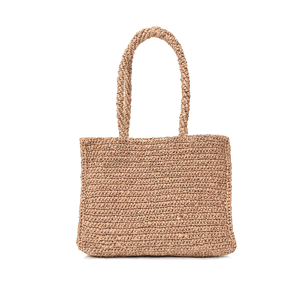 Square tote bag | Crocheted Brown S