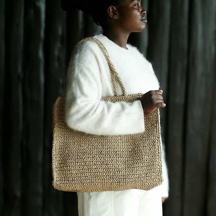 crocheted square bag brown handmade fair trade