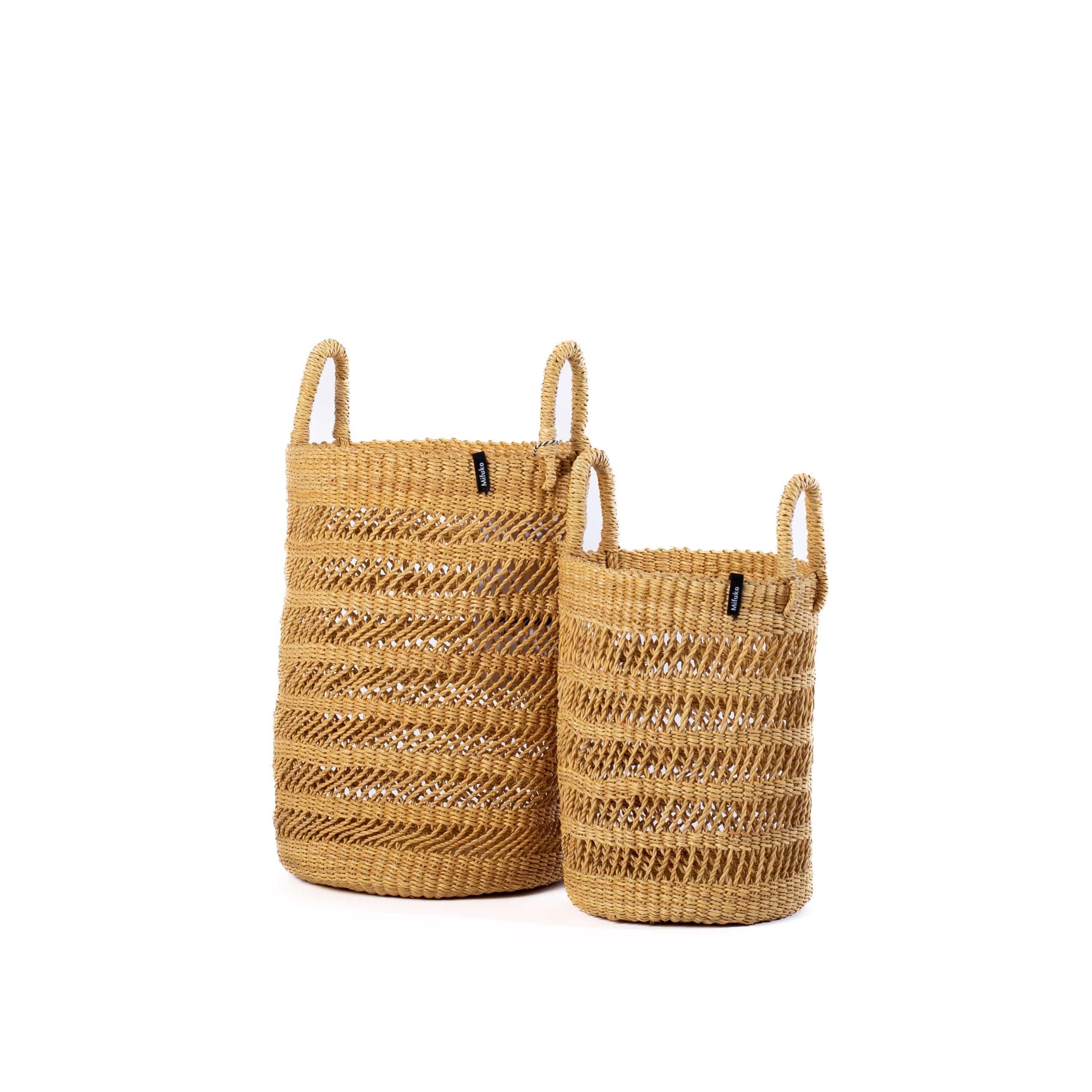 Mifuko Elephant grass Basket set Bolga set of two baskets | Natural open weave