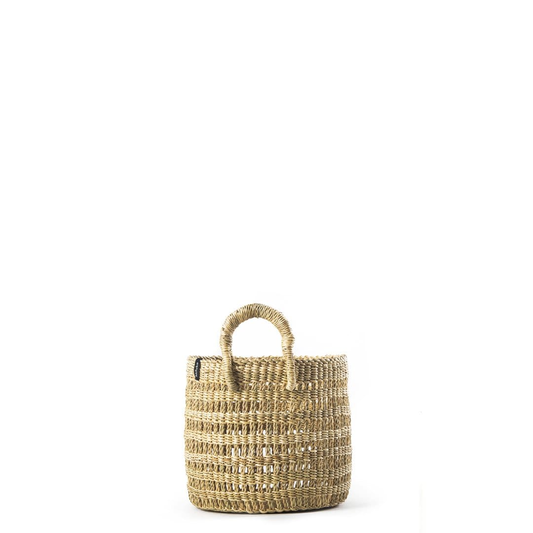 Handmade fair trade Elephant grass Bolga basket | Natural with loop XS