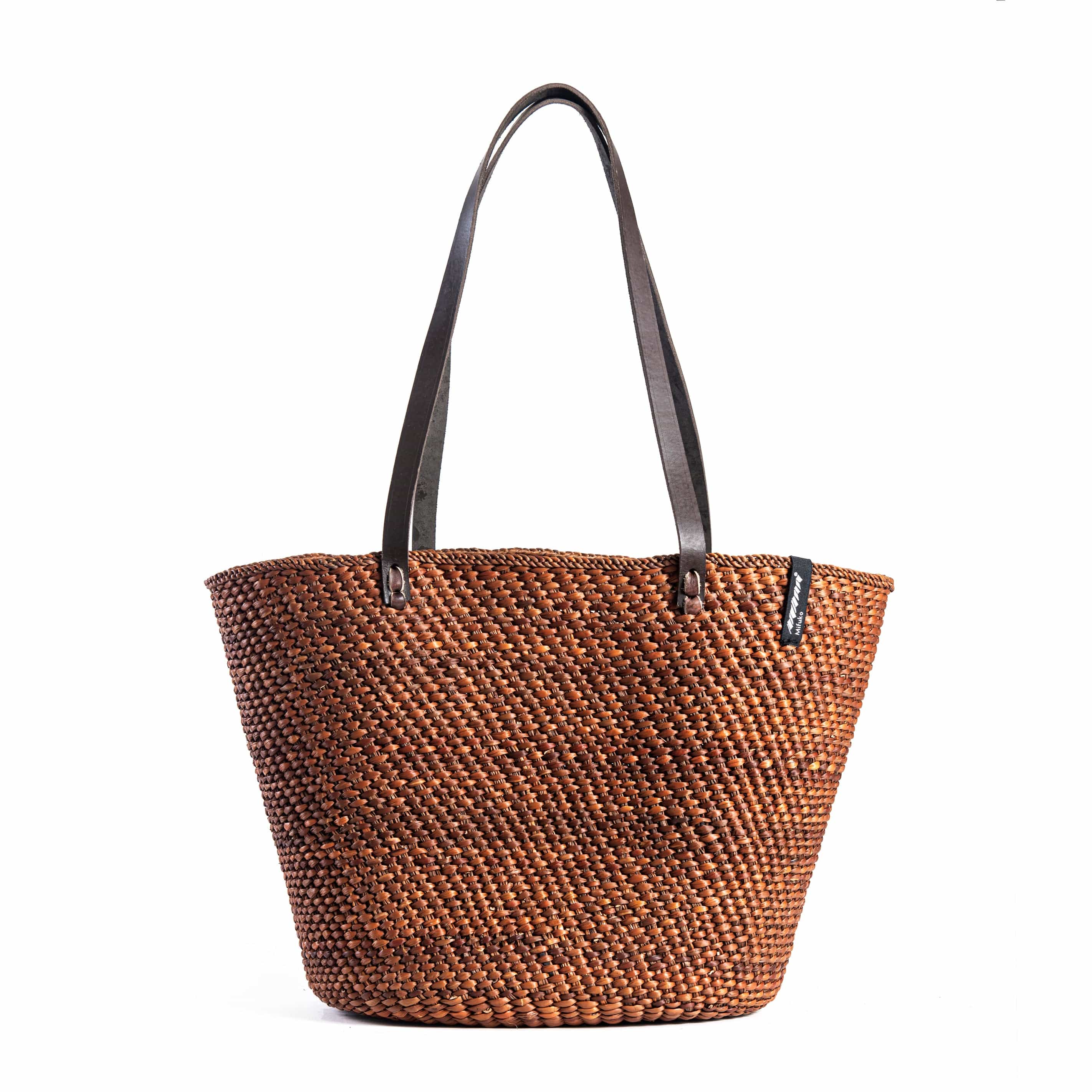 Handmade fair trade Milulu grass Iringa shopper basket | Brown M