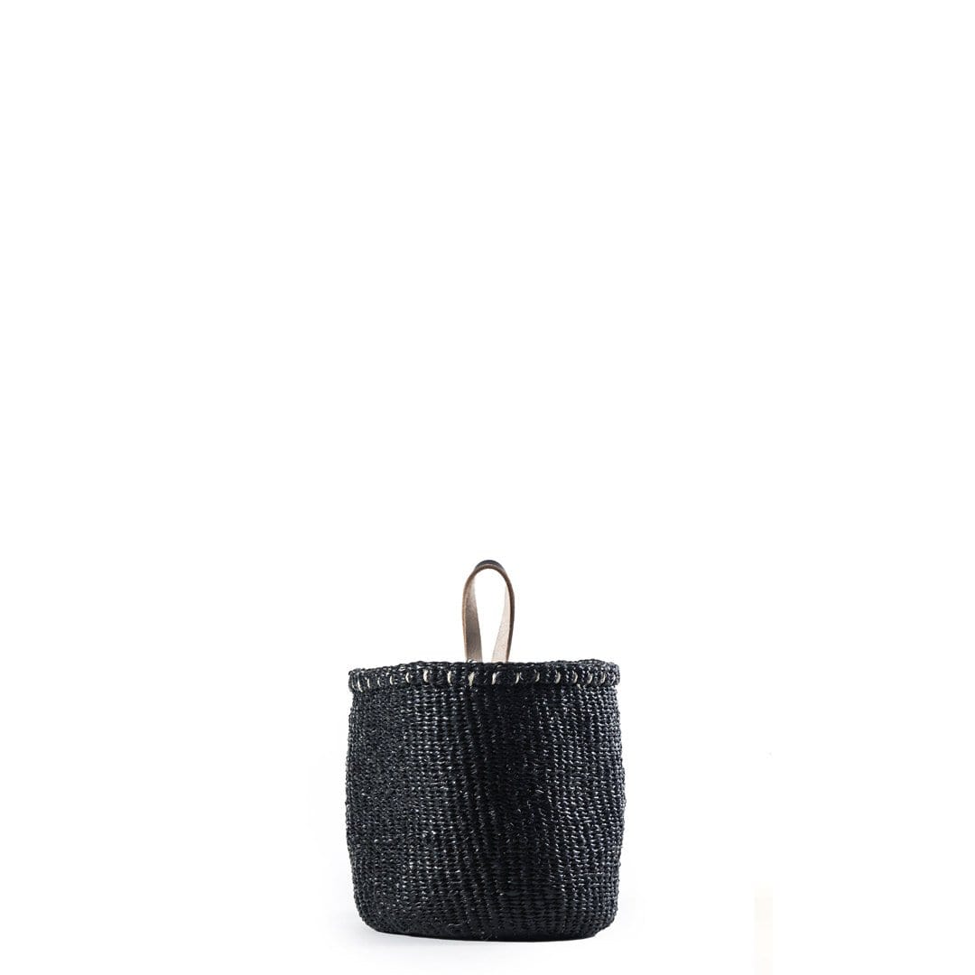 Handmade fair trade Partly recycled plastic and sisal Kiondo basket | Black with loop XS