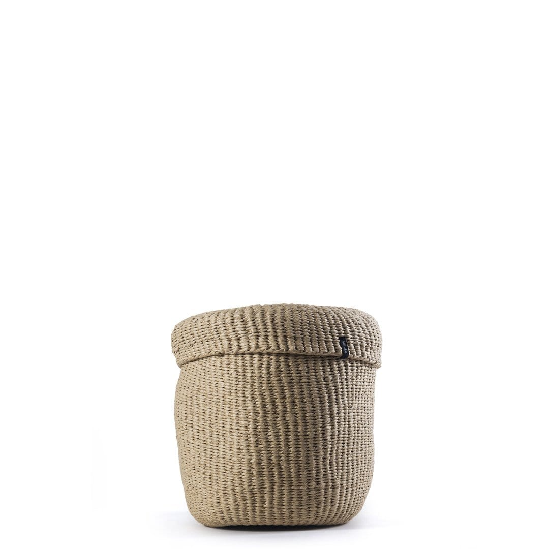 Handmade fair trade Paper Kiondo basket | Brown with lid S