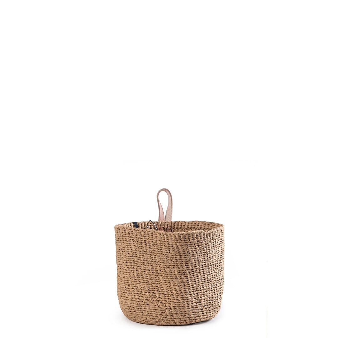 Handmade fair trade Paper Kiondo basket | Brown with loop XS