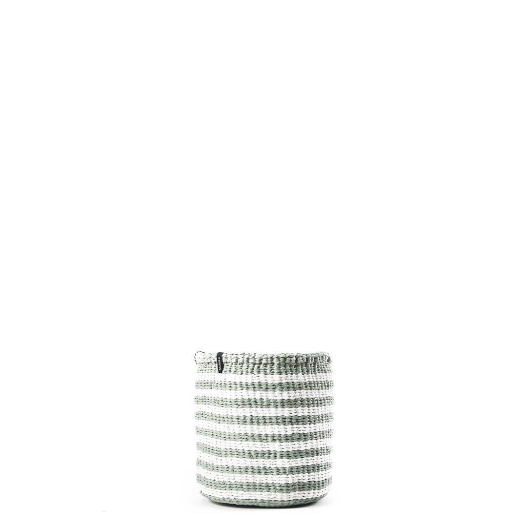 Handmade fair trade Partly recycled plastic and sisal Kiondo basket | Thin light green stripes XS