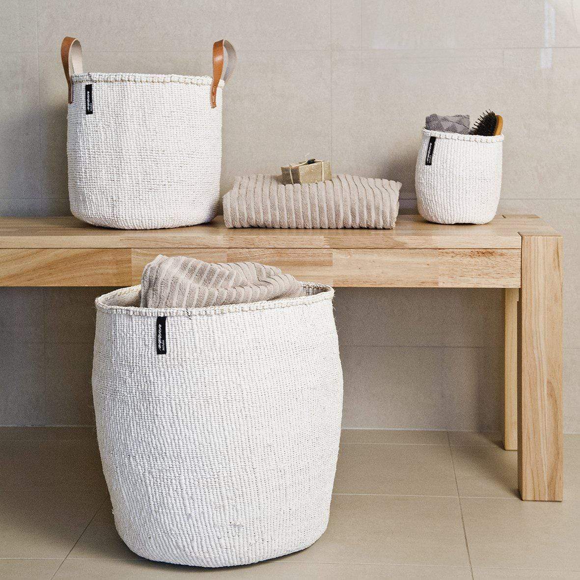 Handmade fair trade Partly recycled plastic and sisal Kiondo basket | White L