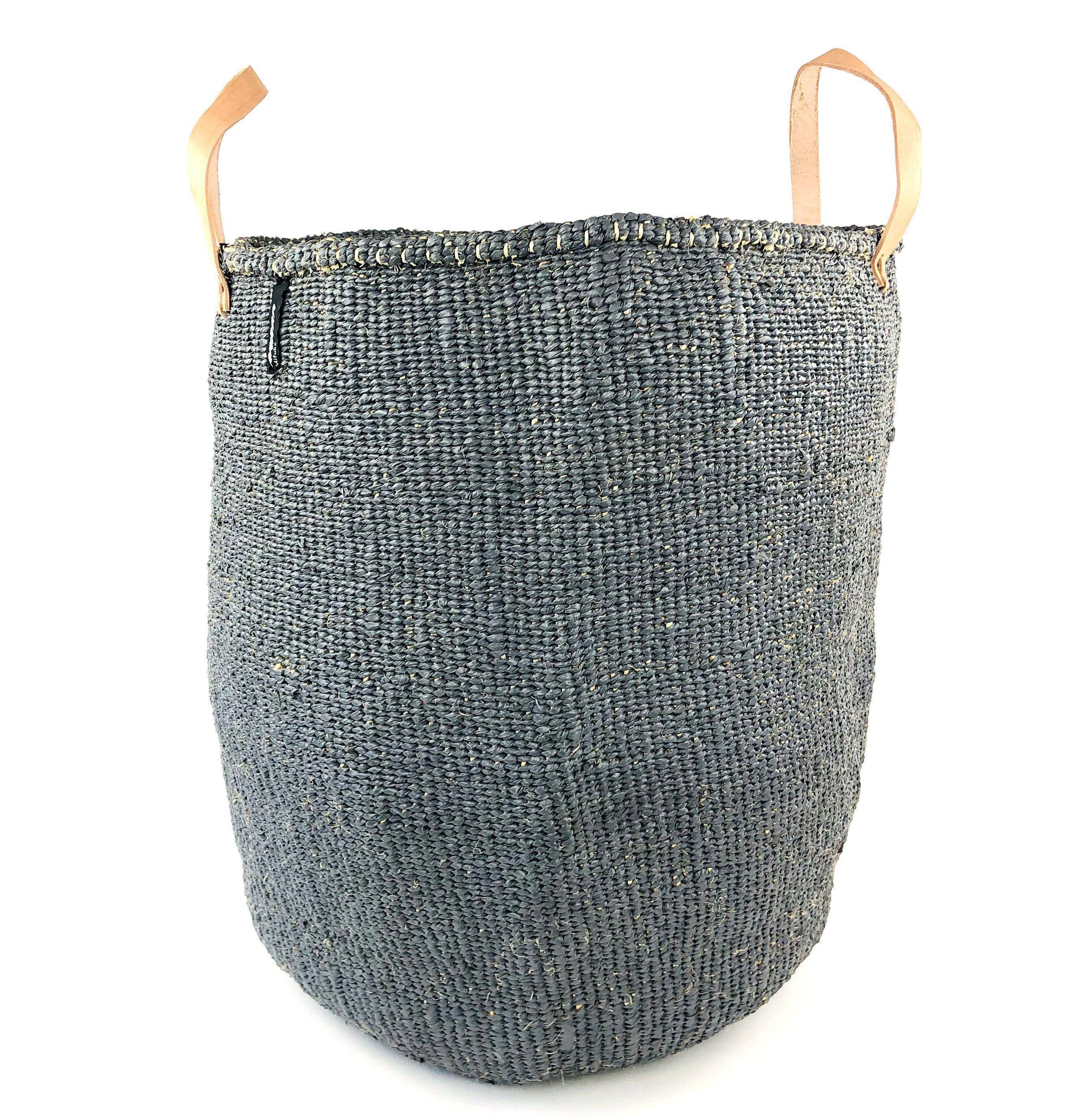 Handmade fair trade Plastic and sisal Kiondo floor basket | Grey with handles XL