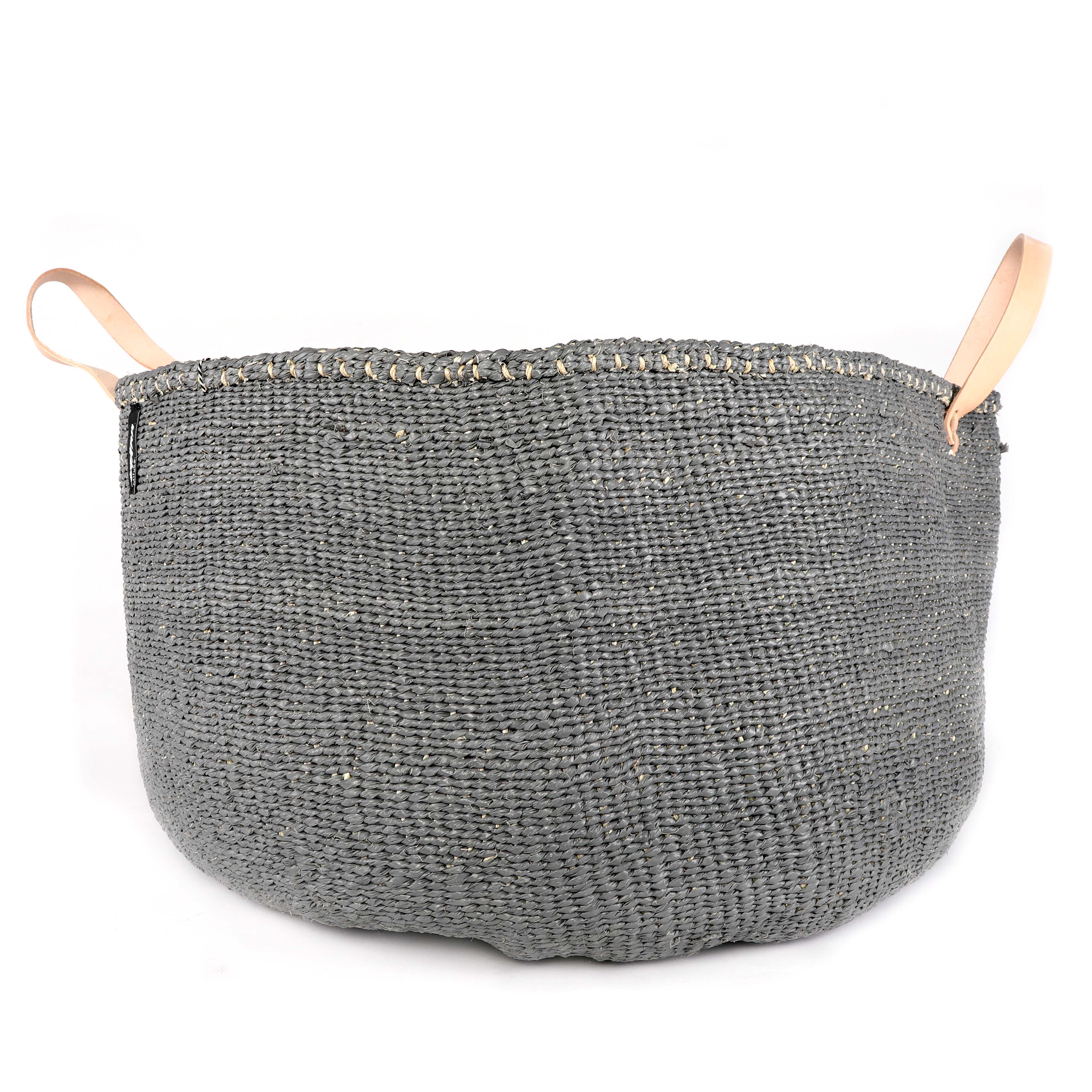 Handmade fair trade Plastic and sisal Kiondo floor basket | Grey with handles XXL