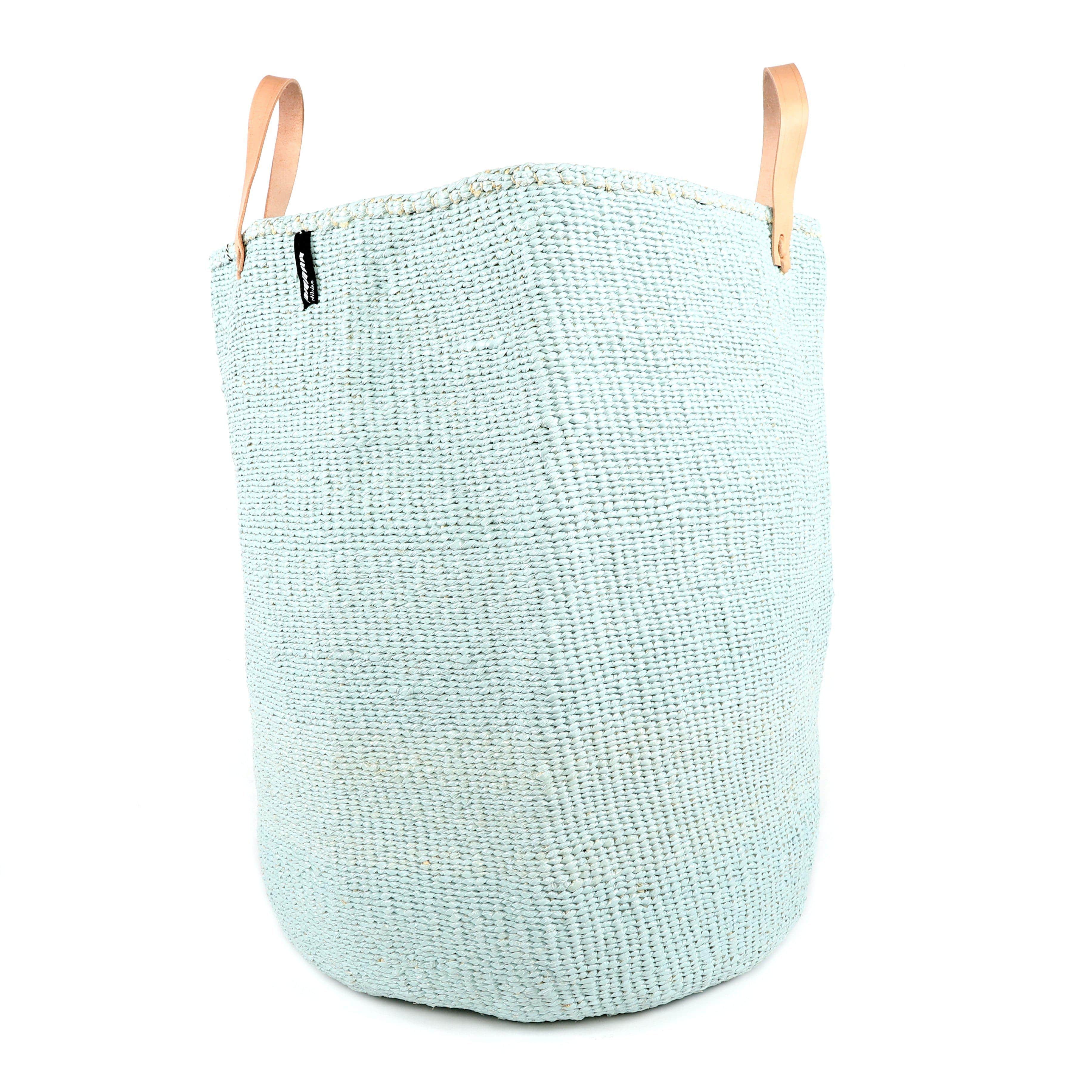 Handmade fair trade Plastic and sisal Kiondo floor basket | Light blue with handles XL
