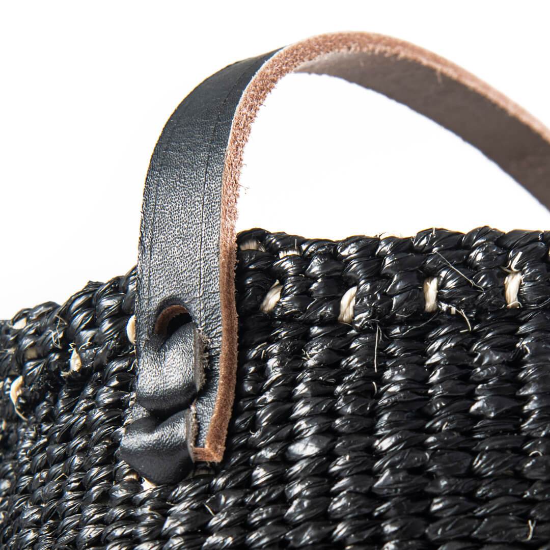 Handmade fair trade Partly recycled plastic and sisal Kiondo hanging basket | Black S