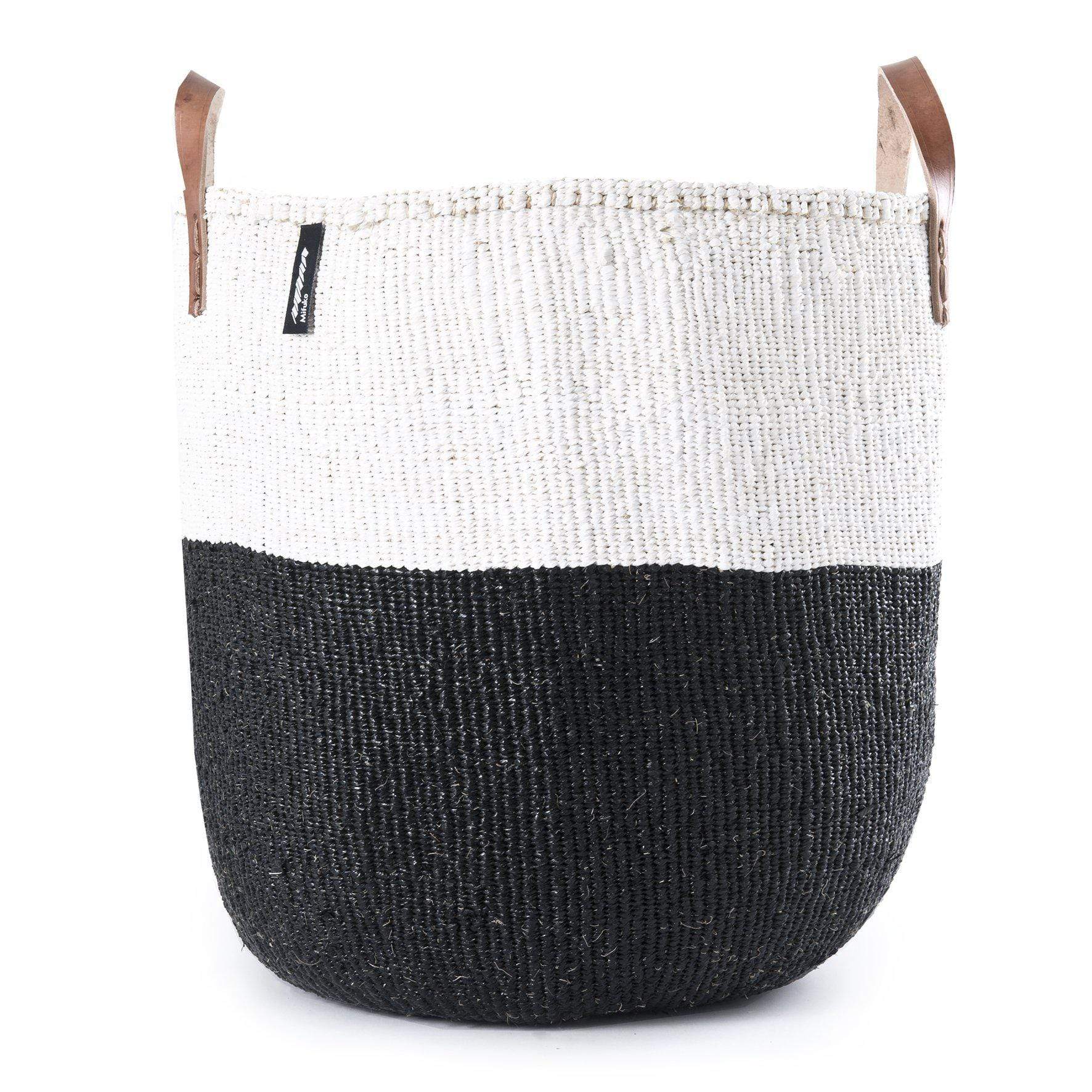 Handmade fair trade Partly recycled plastic and sisal Kiondo market basket | Black and white duo M