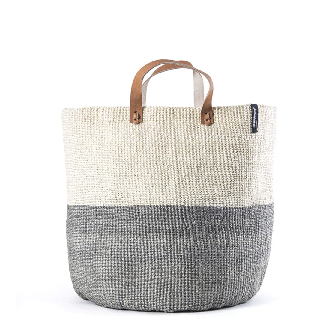 Handmade fair trade Sisal Kiondo market basket | Natural and light grey duo L
