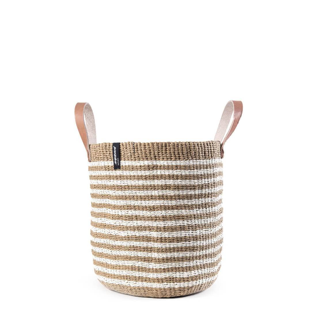 Handmade fair trade Paper Kiondo market basket | Thin brown stripes M