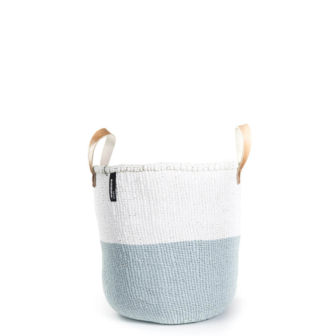 Handmade fair trade Partly recycled plastic and sisal Kiondo market basket | White and light blue duo M