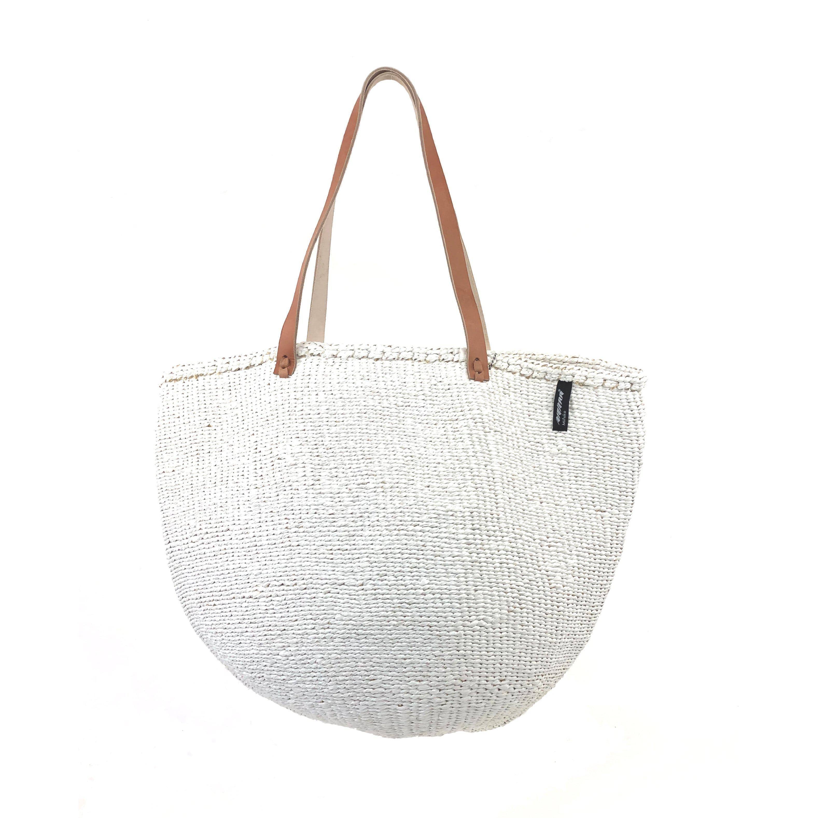 Handmade fair trade Partly recycled plastic and sisal Kiondo shopper basket | White L