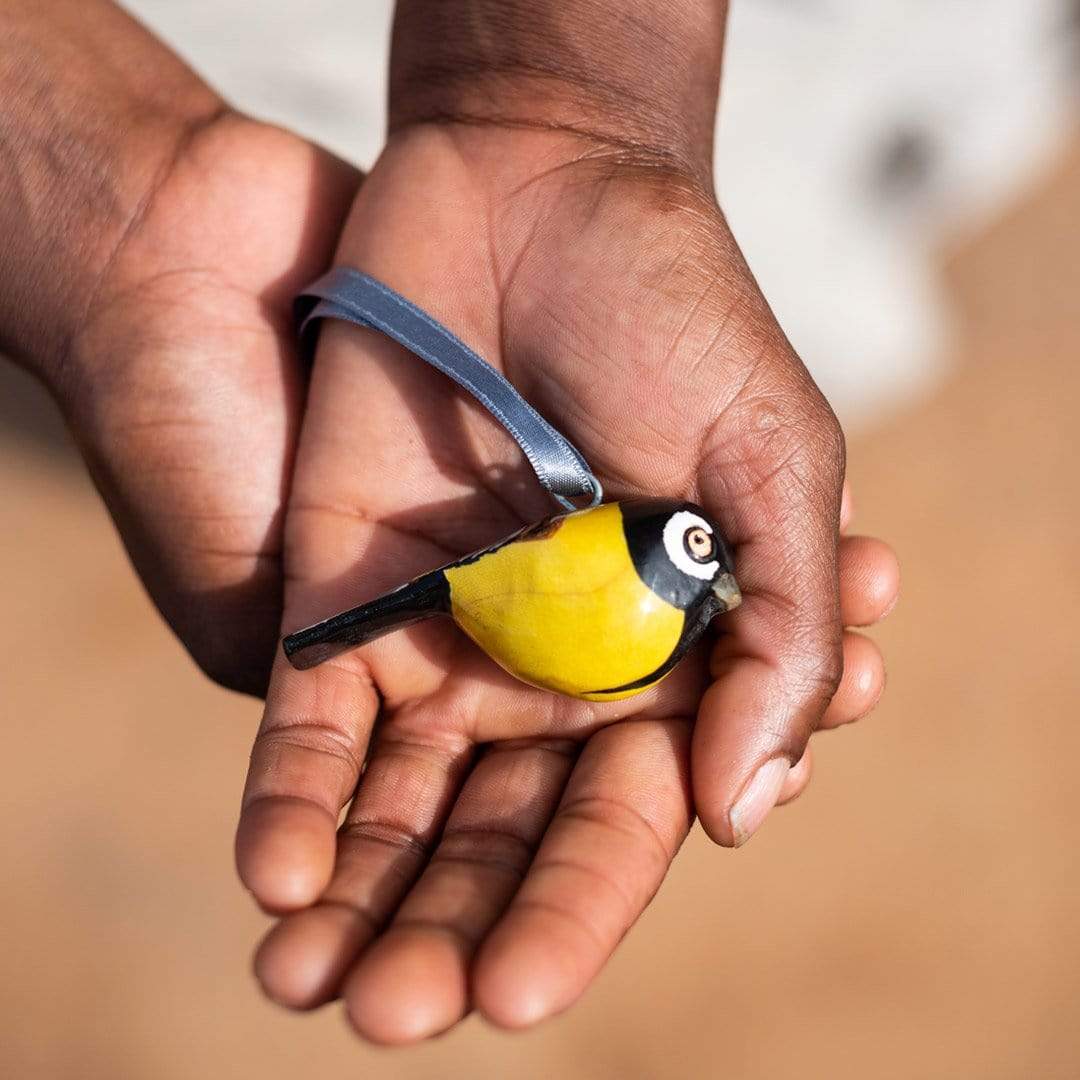 Handmade wooden yellow bird ornament