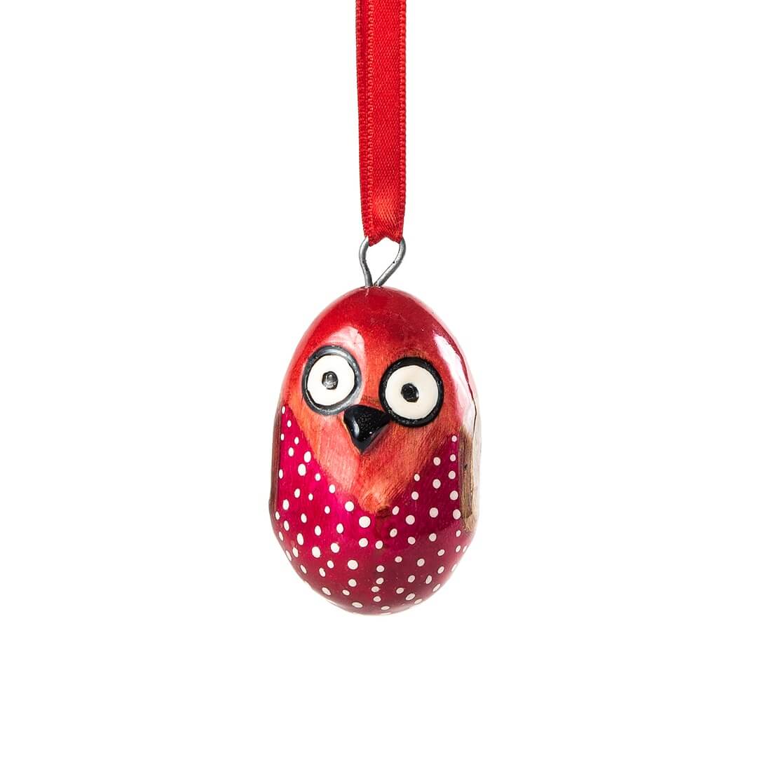 Handmade fair trade Jacaranda wood Wooden ornament | Red owl
