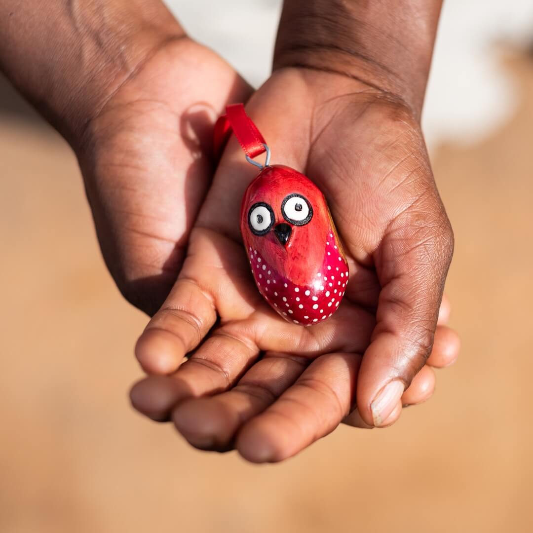 Handmade fair trade Jacaranda wood Wooden ornament | Red owl