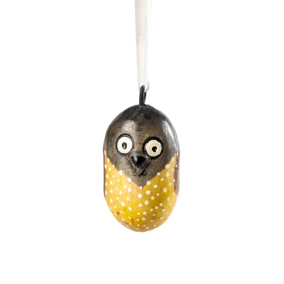 Handmade fair trade Jacaranda wood Wooden ornament | Yellow owl