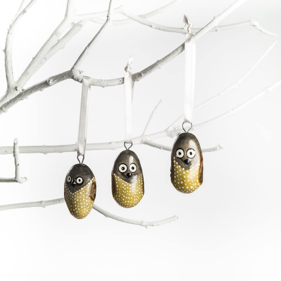 Mifuko Jacaranda wood Ornament One size Wooden ornament | Yellow owl