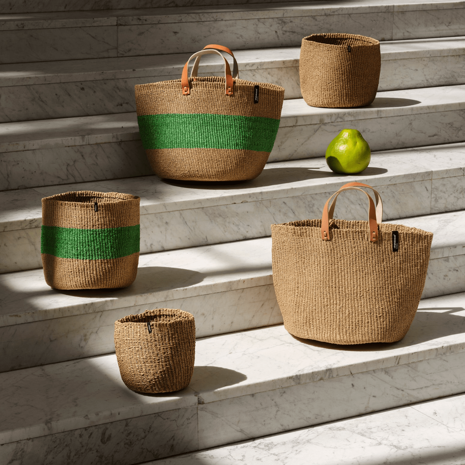 Mifuko Paper and banana fiber Market basket Majani market basket | One thick stripe Green M