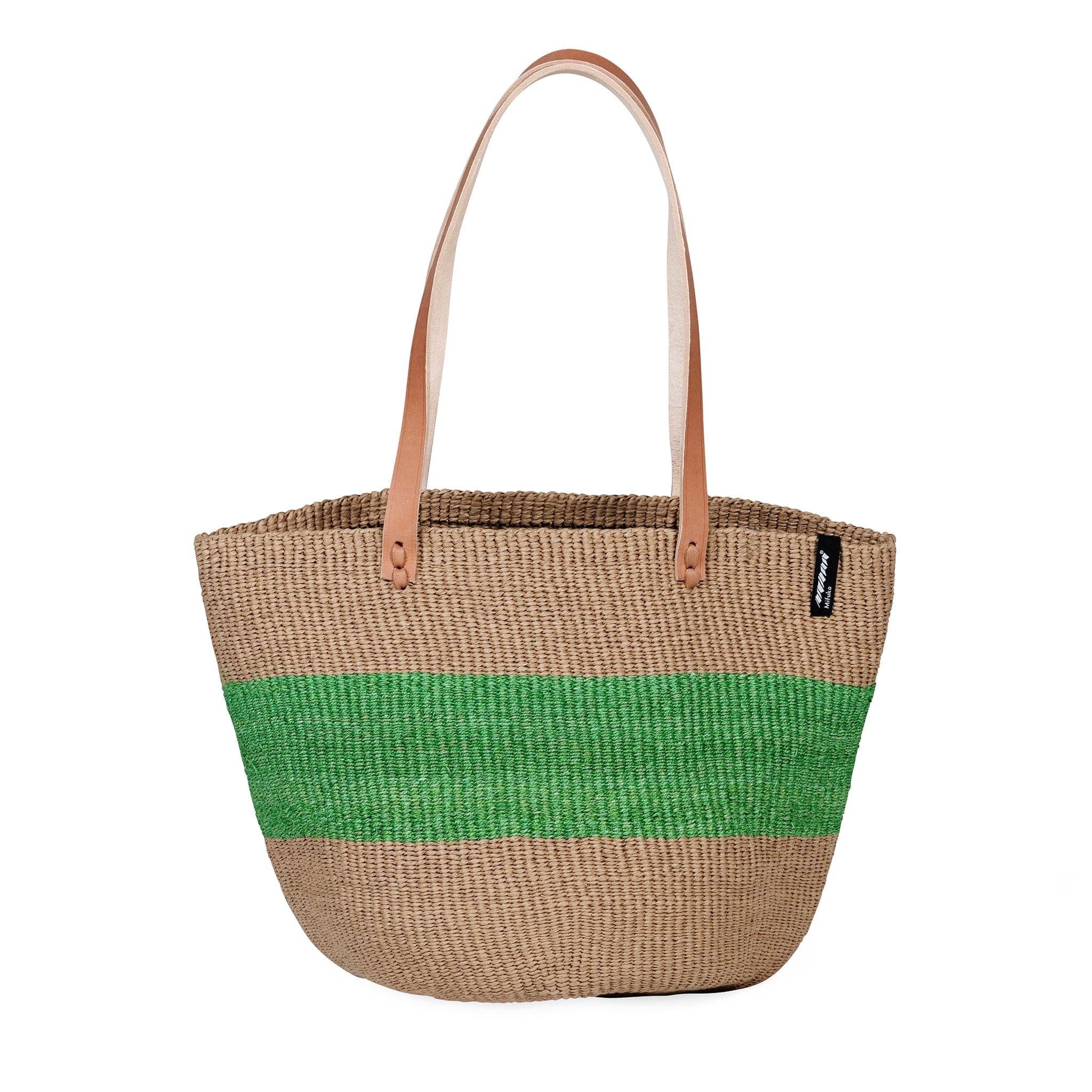 Mifuko Paper and banana fiber Shopper basket Majani shopper basket | One thick stripe Green M