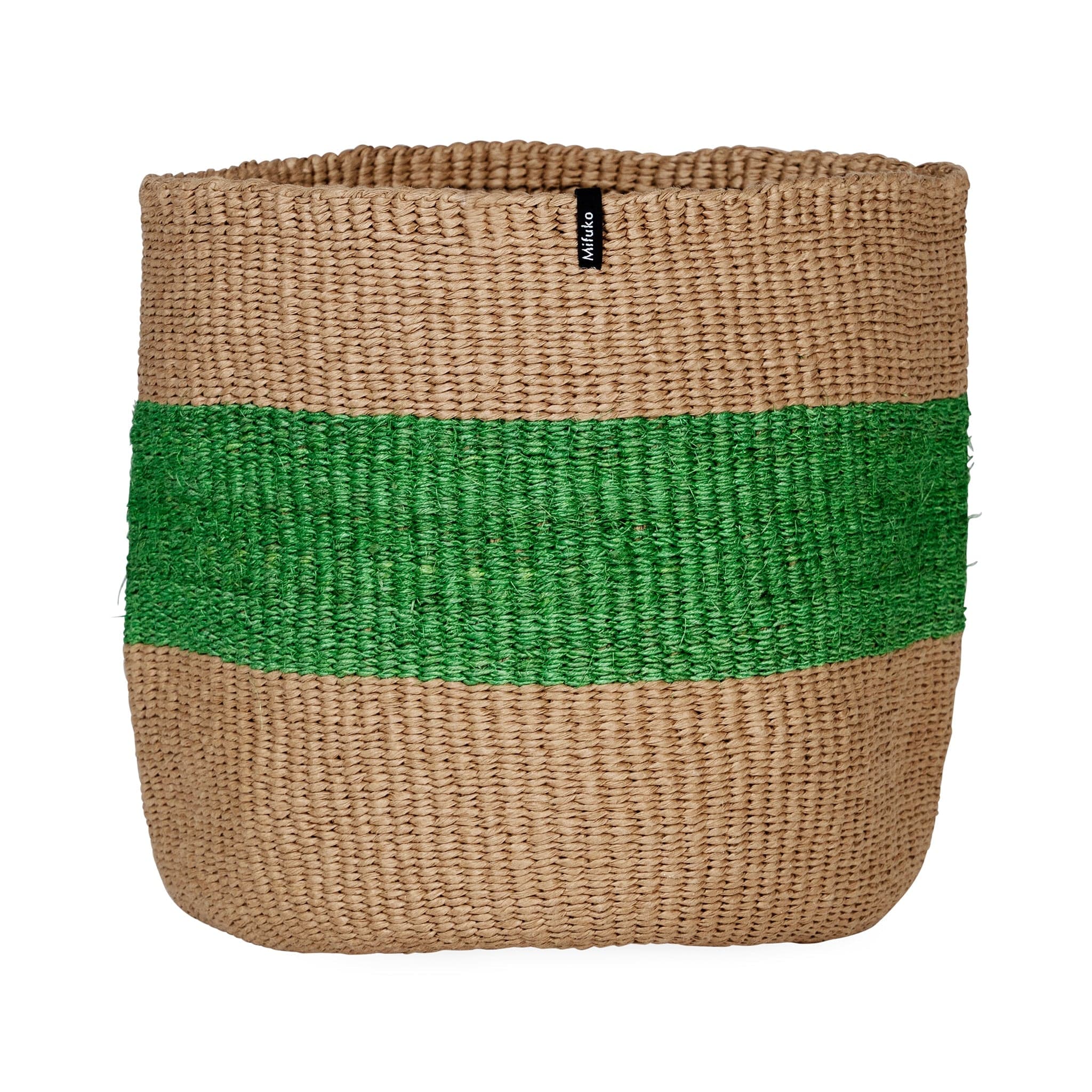 Mifuko Paper and banana fiber Small basket Majani basket | One thick stripe Green S