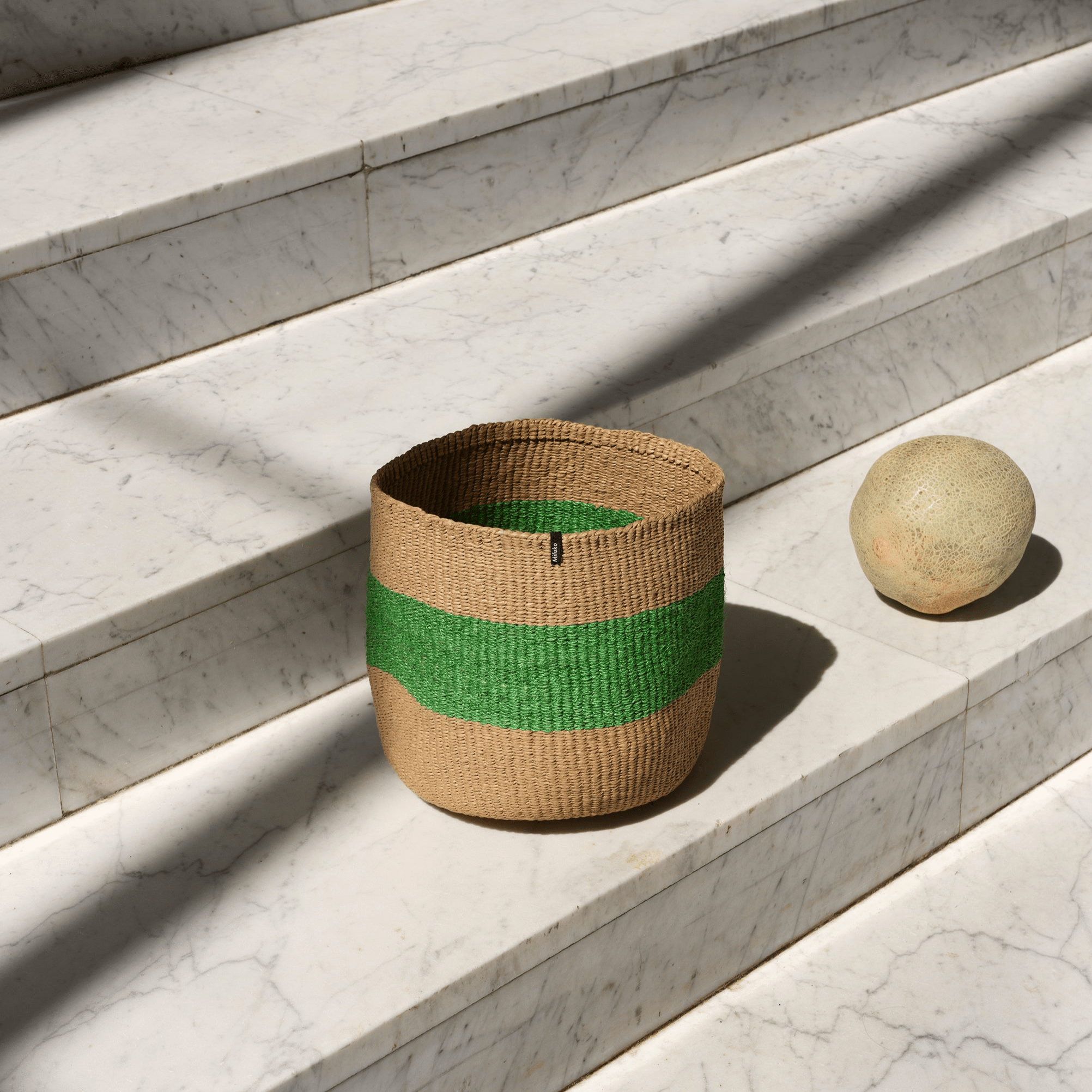 Mifuko Paper and banana fiber Small basket Majani basket | One thick stripe Green S