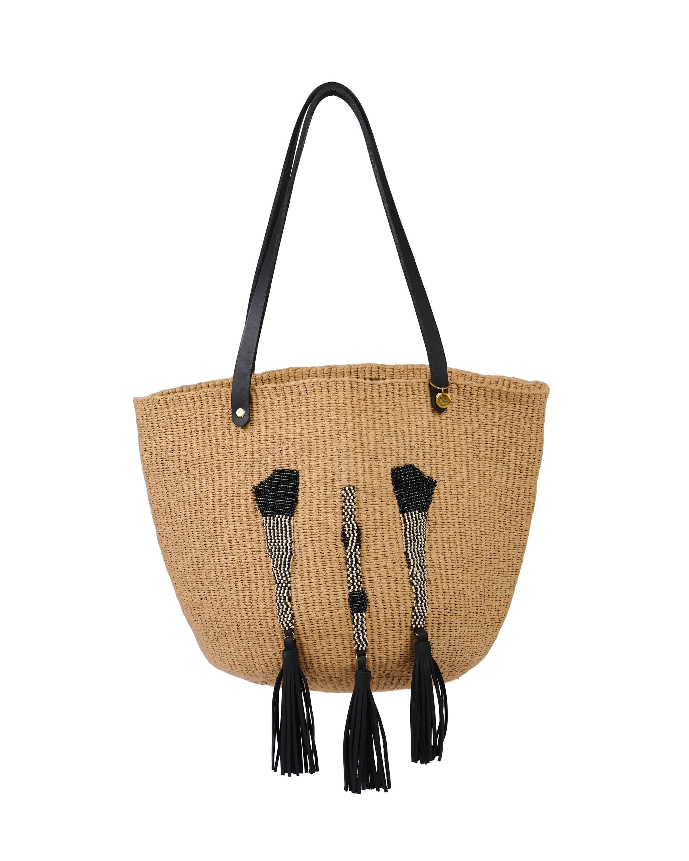 Mifuko Paper and Glass beads Shopper basket Kiondo Shopper basket | Anyango design black and white M